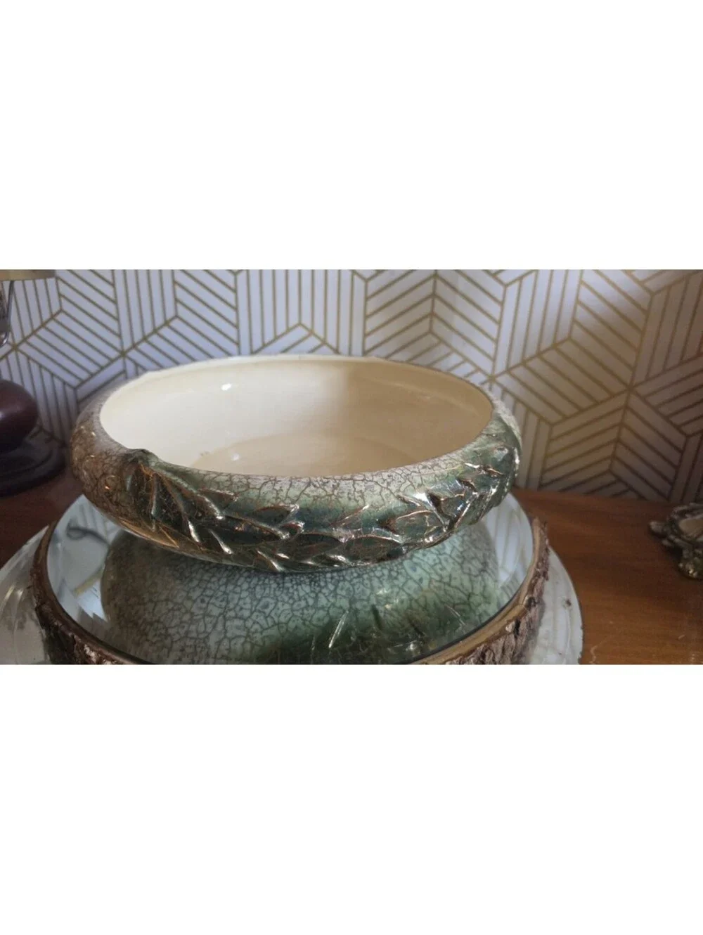 Vintage 1950s McCoy 444 Grecian Centerpiece Bowl/Planter 24K Gold EUC 12